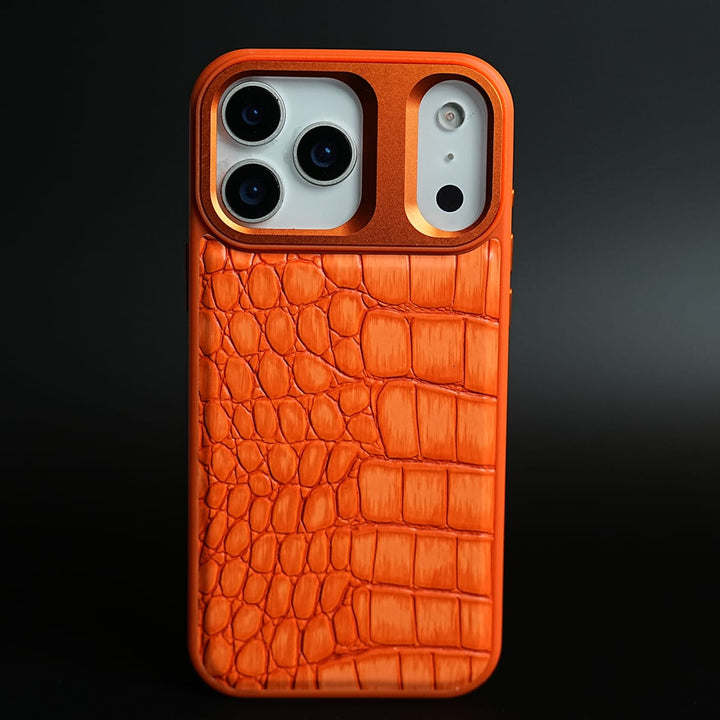 FRATO iPhone 17 Series 17 pro Max / Orange iPhone 17 Series Premium Croc Texture PU Leather MagSafe Case with Metal Camera Frame
