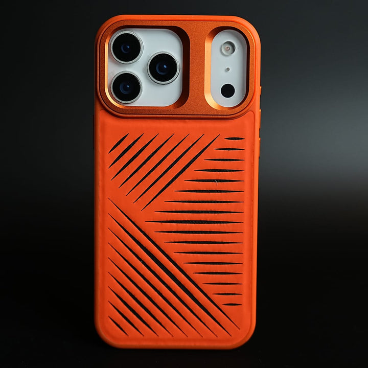 FRATO iPhone 17 Series 17 pro Max / Orange iPhone 17 Series Premium PU Leather Cut Pattern MagSafe Case with Metal Camera Frame