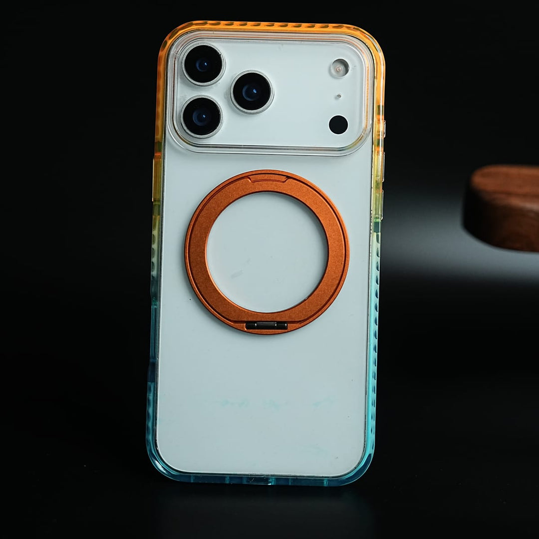 FRATO iPhone 17 Series 17 Pro Max / Orange Two-Tone Clear Case for iPhone 17 Series | Rotating Ring Stand