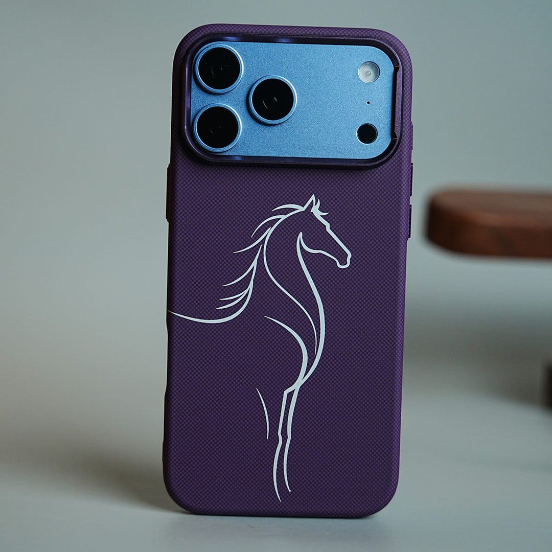 FRATO iPhone 17 Series 17 Pro Max / Purple Horse Line Art Magnetic Case for iPhone 17 Series | Textured Protective Cover