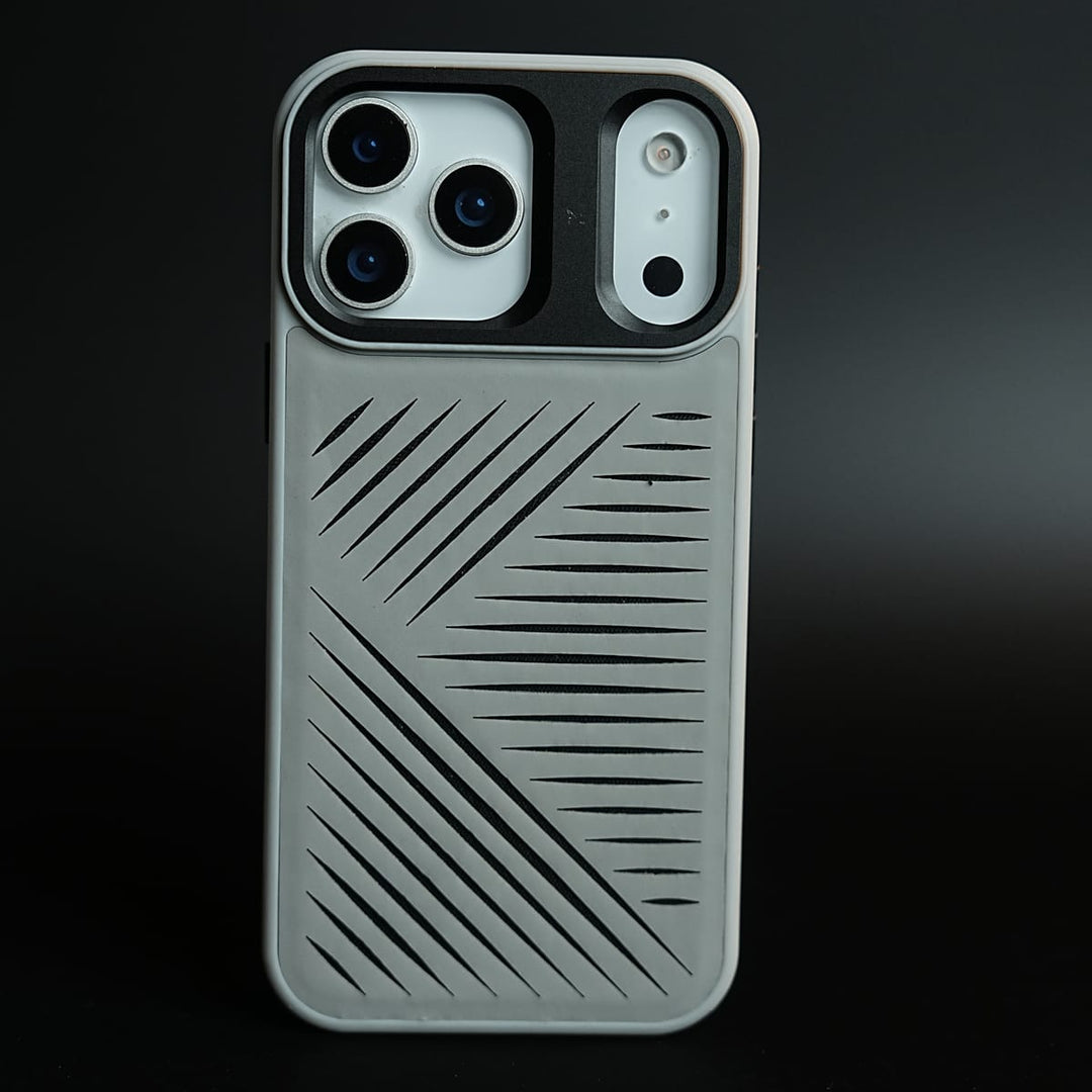 FRATO iPhone 17 Series 17 pro Max / Siilver iPhone 17 Series Premium PU Leather Cut Pattern MagSafe Case with Metal Camera Frame