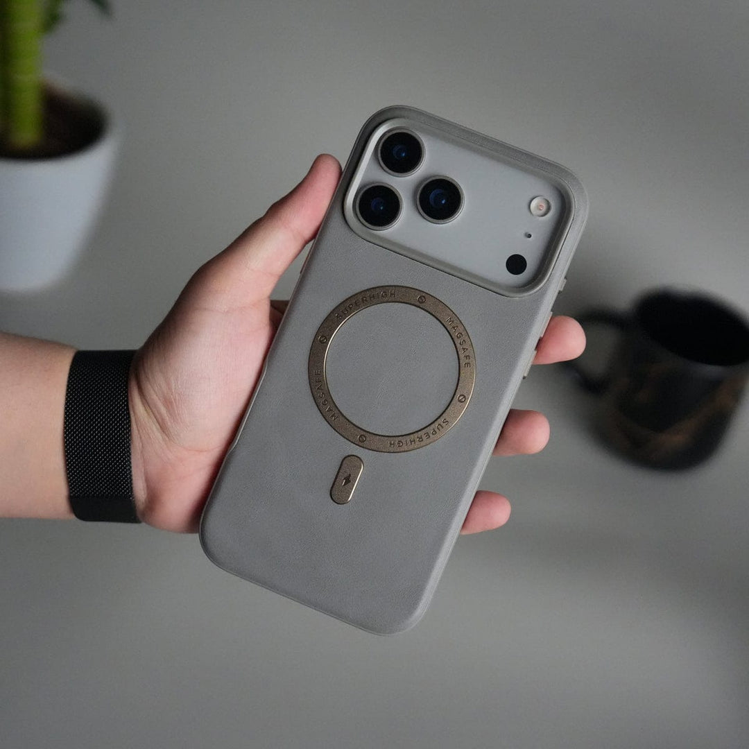FRATO iPhone 17 Series 17 Pro Max / Titanium Gray iPhone 17 Series Premium PU Leather Metal MagSafe Ring Case