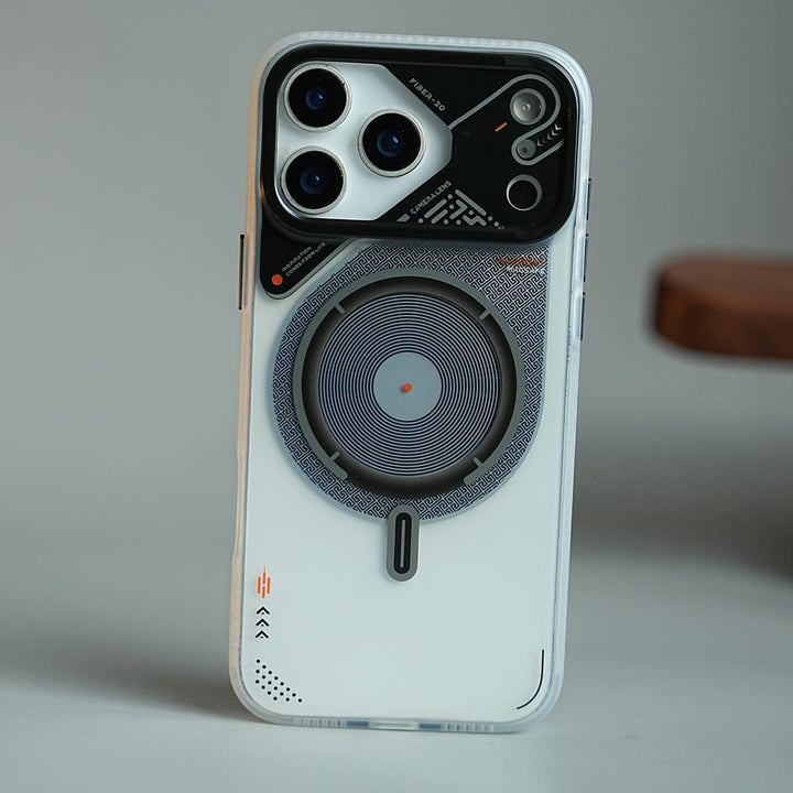 FRATO iPhone 17 Series 17 Pro Max / White Mechanical Design Magnetic Case for 17 Series | Translucent Protective Cover