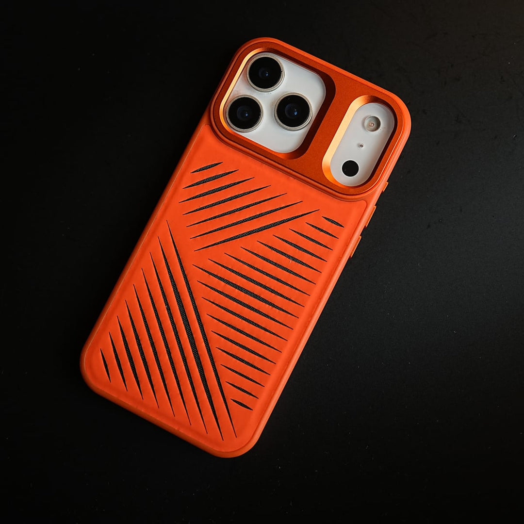 FRATO iPhone 17 Series 17 Pro / Orange iPhone 17 Series Premium PU Leather Cut Pattern MagSafe Case with Metal Camera Frame