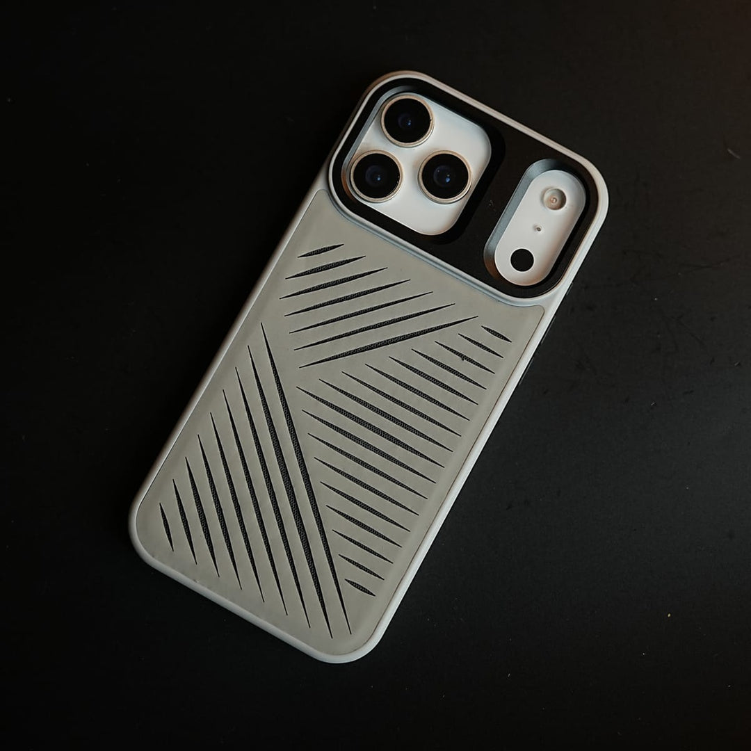 FRATO iPhone 17 Series 17 Pro / Siilver iPhone 17 Series Premium PU Leather Cut Pattern MagSafe Case with Metal Camera Frame