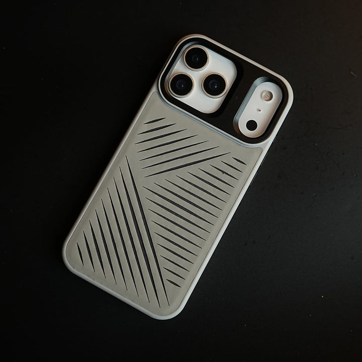 FRATO iPhone 17 Series 17 Pro / Siilver iPhone 17 Series Premium PU Leather Cut Pattern MagSafe Case with Metal Camera Frame