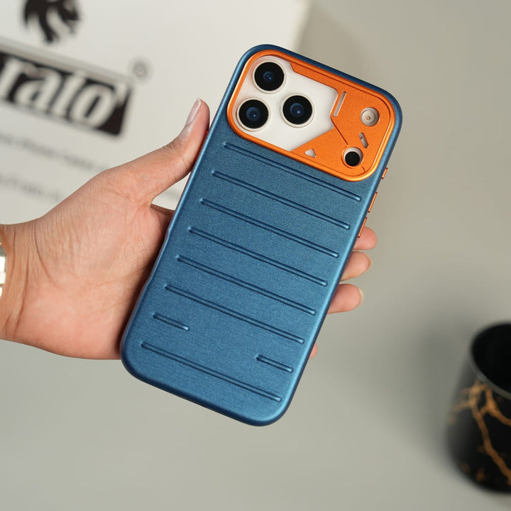 FRATO iPhone 17 Series !7 pro Max / Blue iPhone 17 Series Premium PU Leather MagSafe Case | Metal Camera Frame Protective Cover