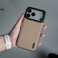 iPhone 17 Pro Premium Leather Back Case with Metal Kickstand And camera Bump Cover
