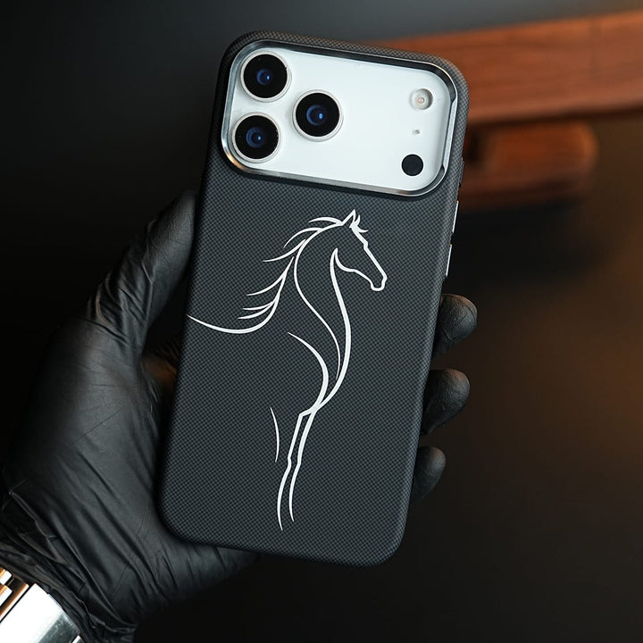 FRATO iPhone 17 Series Black Aramid Design Hard Pc Case for iPhone 17 Pro Max | MagSafe Cover | Horse