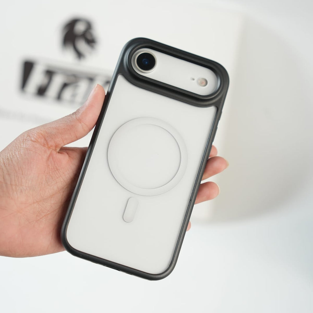 FRATO iPhone 17 Series Black iPhone 17 Air Clear Acrylic MagSafe Case with Soft Silicone Bumper | Transparent Shockproof Cover