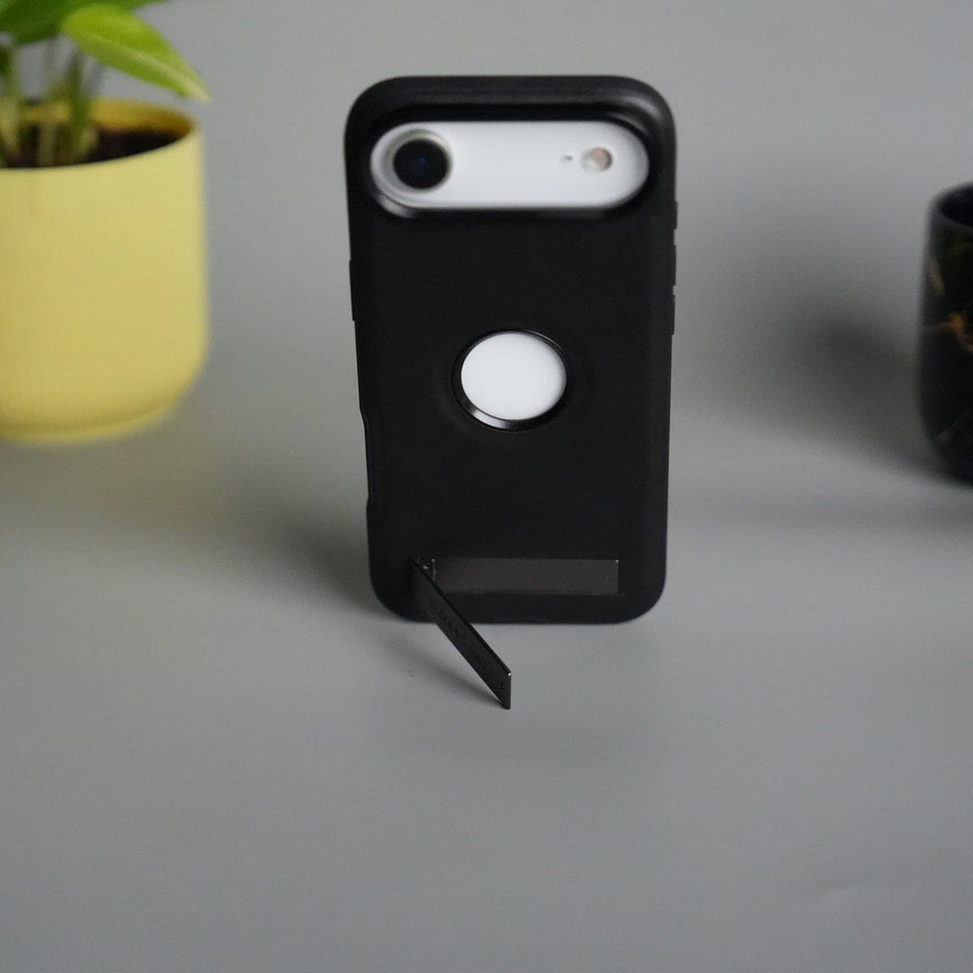 FRATO iPhone 17 Series Black iPhone 17 Air Full PU Leather Inbuilt Metal Stand Case Cover