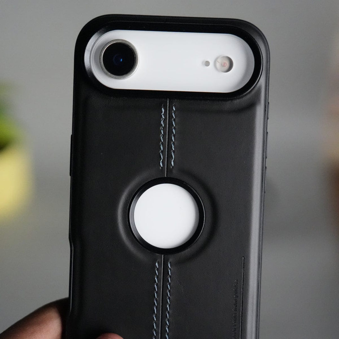 FRATO iPhone 17 Series Black iPhone 17 Air Leather Case | Classic Middle Stitched PU Back Cover
