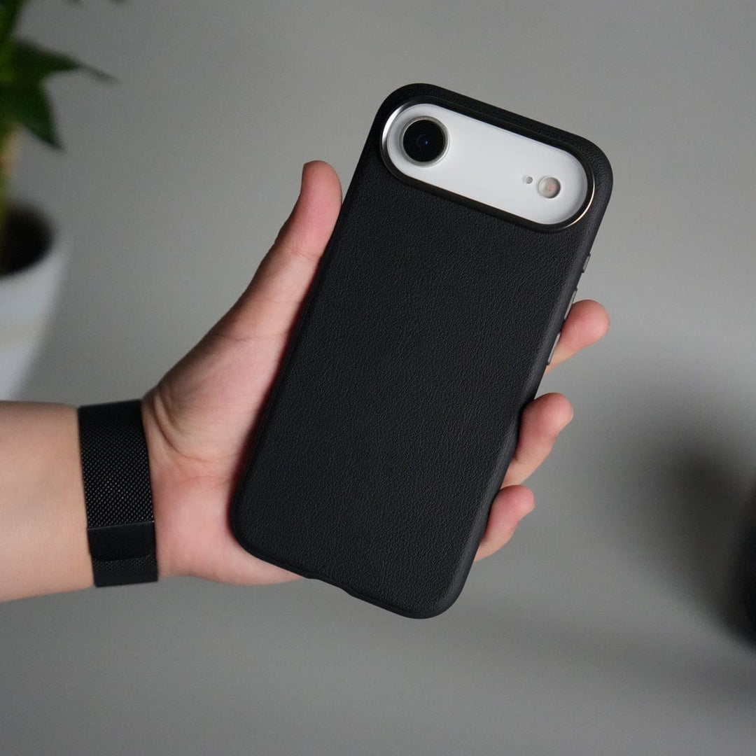 FRATO iPhone 17 Series Black iPhone 17 Air Leather Texture Design PVC Case With Metal Camera Bump