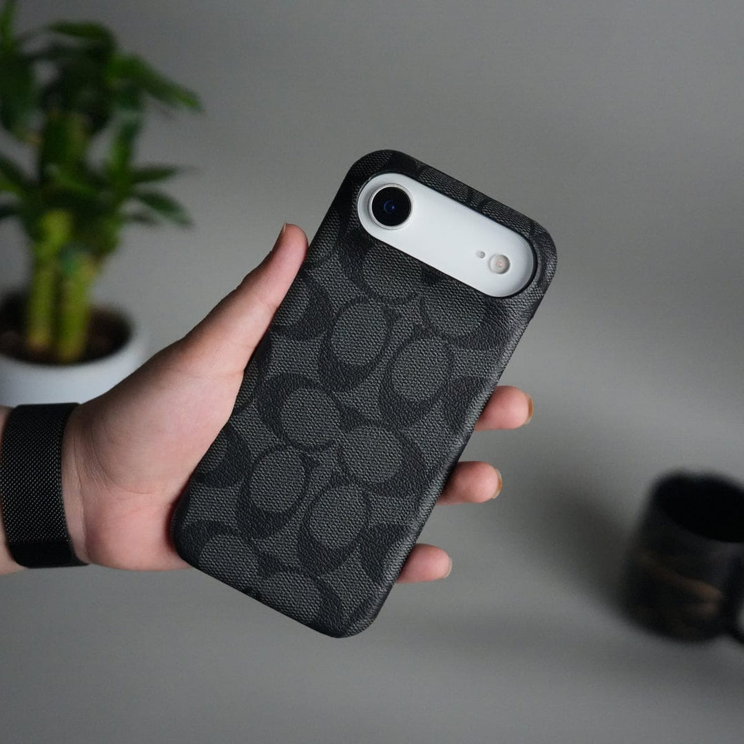 FRATO iPhone 17 Series Black iPhone 17 Air Luxury CC Brand PU Leather Design Case Cover
