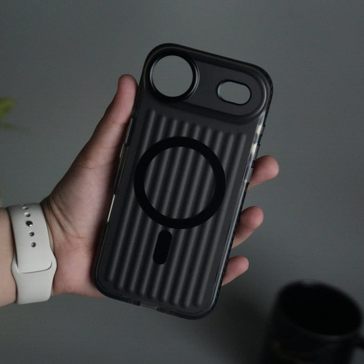 FRATO iPhone 17 Series Black iPhone 17 Air MagSafe Suitcase Design Case | Shockproof Ribbed Texture Back Cover
