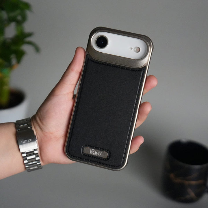 FRATO iPhone 17 Series Black iPhone 17 Air Premium Metallic AeroFLex Aluminium Stitch Leather MagSafe Case
