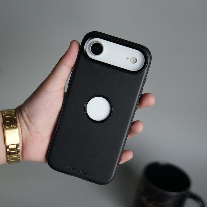 FRATO iPhone 17 Series Black iPhone 17 Air PU Leather Logo Cut Plain Case Premium Finish Cover