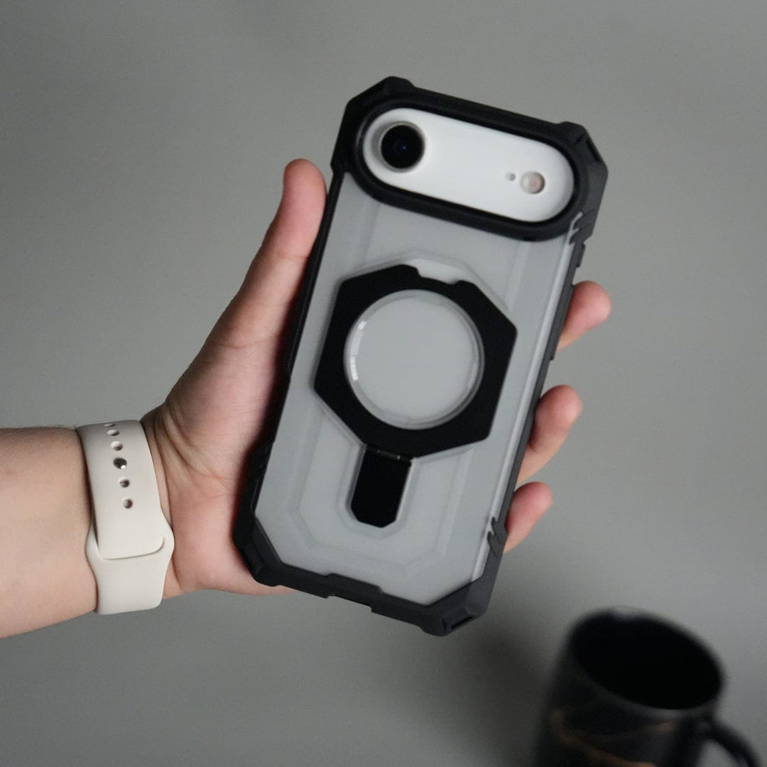 FRATO iPhone 17 Series Black iPhone 17 Air – Rugged Armor MagSafe Case with Metal Kickstand