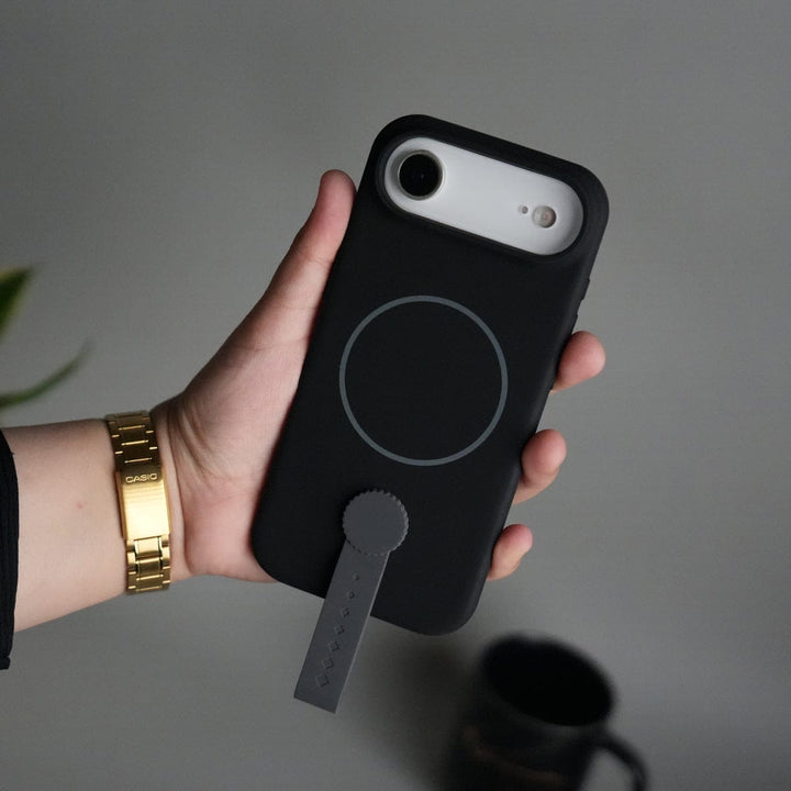 FRATO iPhone 17 Series Black iPhone 17 Air Silicone Case | Magnetic Ring | Silicone Rotating Grip Strap Cover