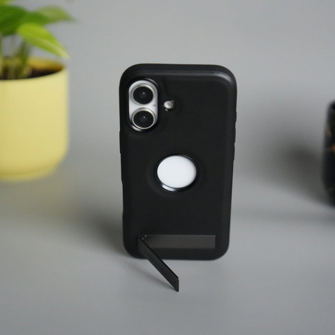 FRATO iPhone 17 Series Black iPhone 17 Full PU Leather Inbuilt Metal Stand Case Cover