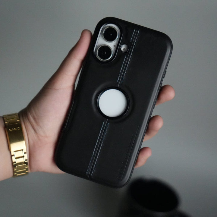 FRATO iPhone 17 Series Black iPhone 17 Leather Case | Classic Middle Stitched PU Back Cover