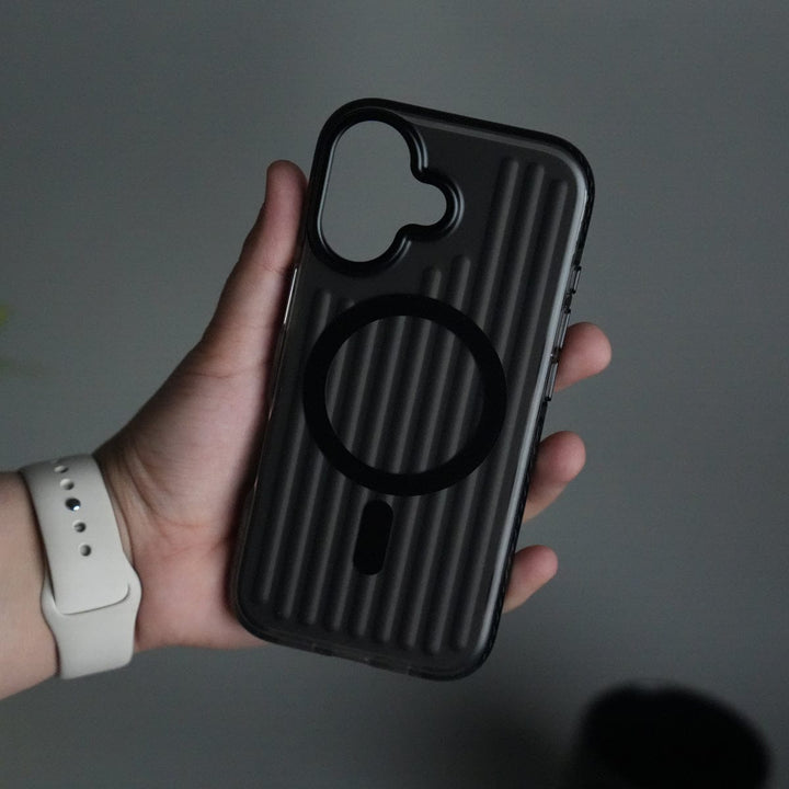 FRATO iPhone 17 Series Black iPhone 17 MagSafe Suitcase Design Case | Shockproof Ribbed Texture Back Cover