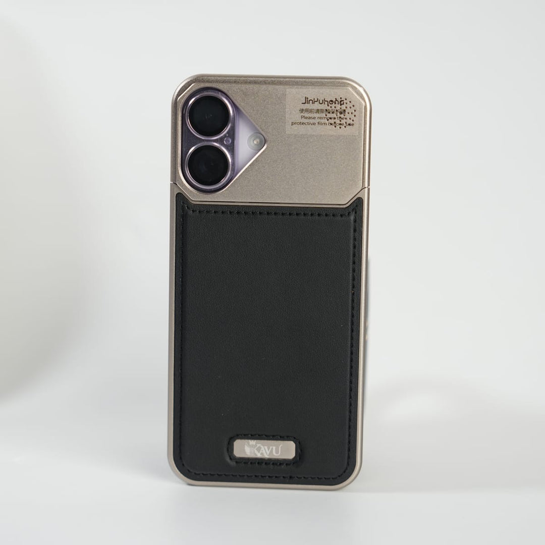 FRATO iPhone 17 Series Black iPhone 17 Premium Metallic AeroFLex Aluminium Stitch Leather MagSafe Case