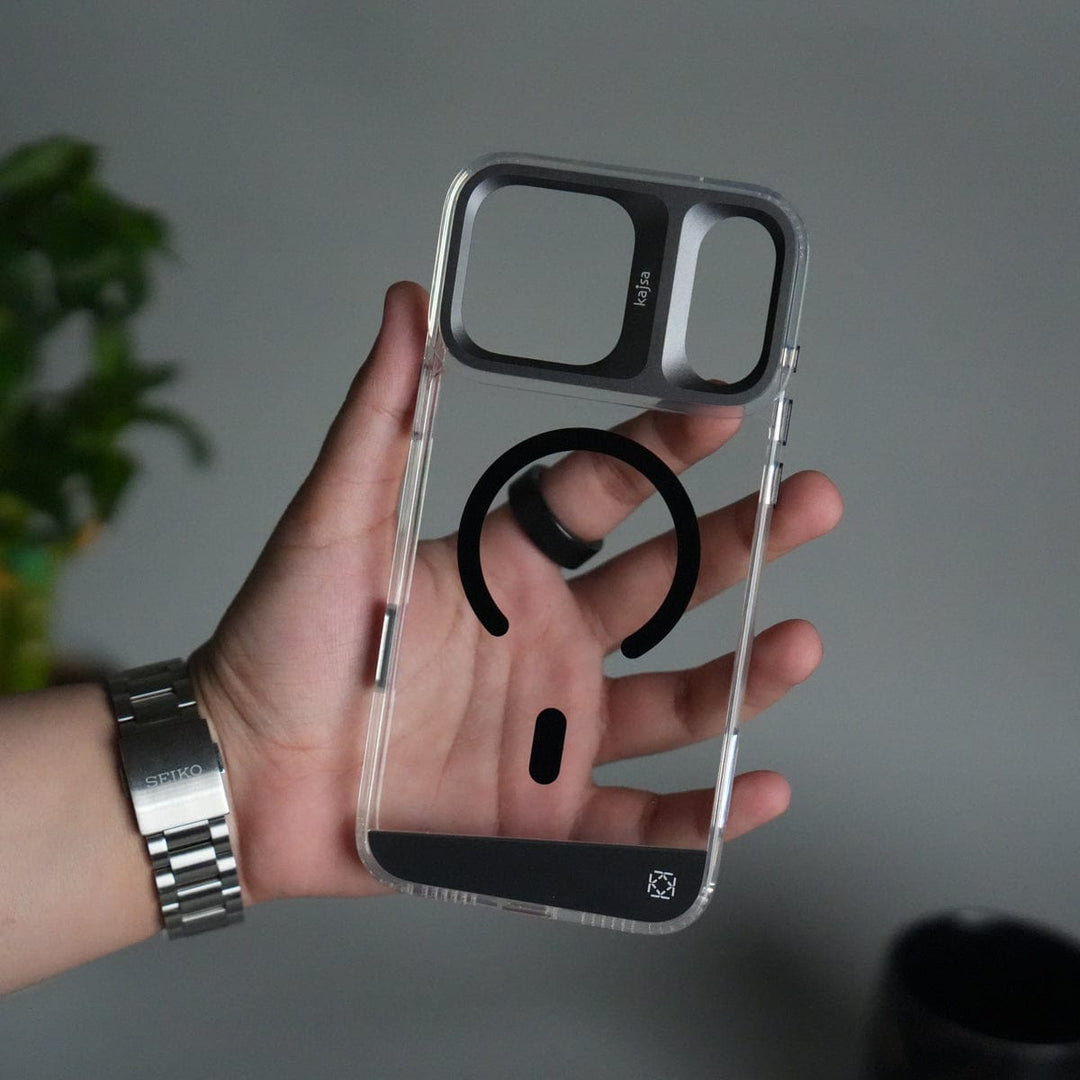 FRATO iPhone 17 Series Black iPhone 17 Pro Max Clear MagSafe Case | Aluminum Metal Camera Frame | Shockproof Transparent Back Cover