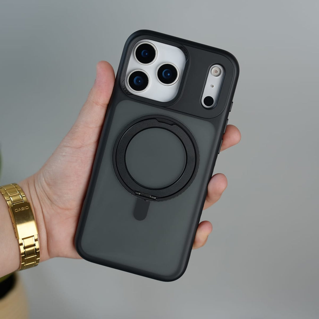 FRATO iPhone 17 Series Black iPhone 17 Pro Max Frosted Case with MagSafe Metal Kickstand | Shockproof Matte Hybrid Cover