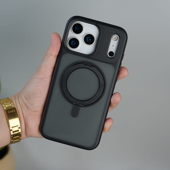 FRATO iPhone 17 Series Black iPhone 17 Pro Max Frosted Case with MagSafe Metal Kickstand | Shockproof Matte Hybrid Cover