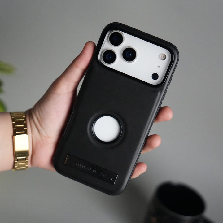 FRATO iPhone 17 Series Black iPhone 17 Pro Max Full PU Leather Inbuilt Metal Stand Case Cover