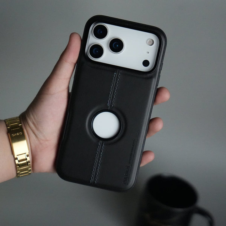 FRATO iPhone 17 Series Black iPhone 17 Pro Max Leather Case | Classic Middle Stitched PU Back Cover