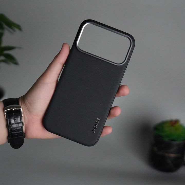 FRATO iPhone 17 Series Black iPhone 17 Pro Max Luxury Leather Matte Case | Slim Protective Metal Frame Back Cover
