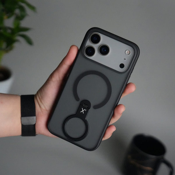FRATO iPhone 17 Series Black iPhone 17 Pro Max Magnetic Ring Stand Case | Frosted Shockproof Back Cover with Metal Kickstand &amp; MagSafe Support