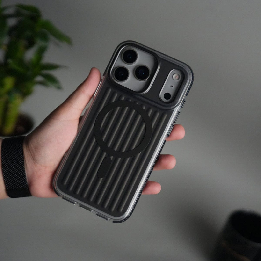 FRATO iPhone 17 Series Black iPhone 17 Pro Max MagSafe Suitcase Design Case | Shockproof Ribbed Texture Back Cover
