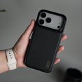 iPhone 17 Pro Max Premium Leather Back Case with Metal Kickstand And camera Bump Cover