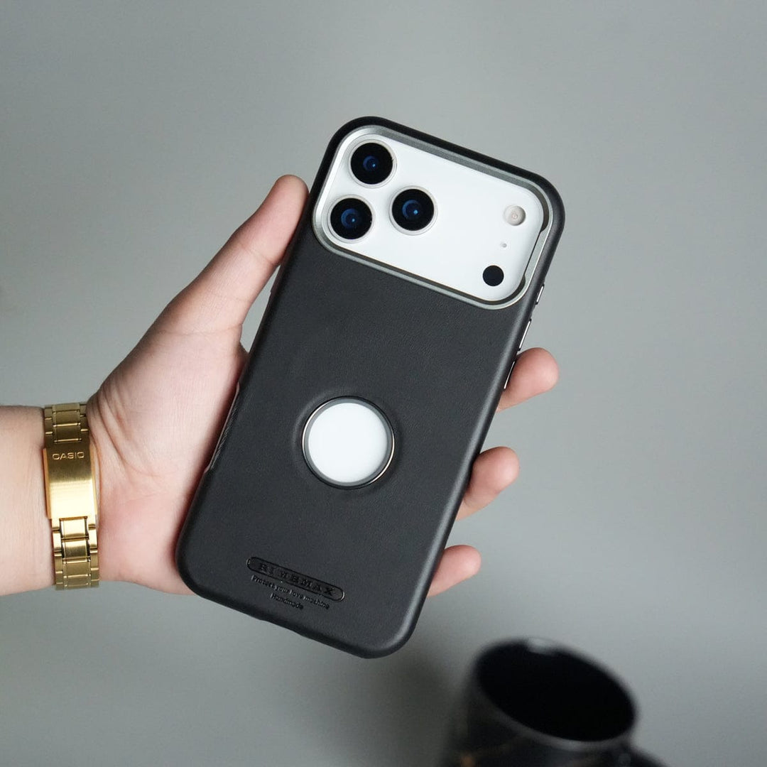 FRATO iPhone 17 Series Black iPhone 17 Pro Max PU Leather Logo Cut MagSafe Case | Metal Camera Frame with Premium Finish