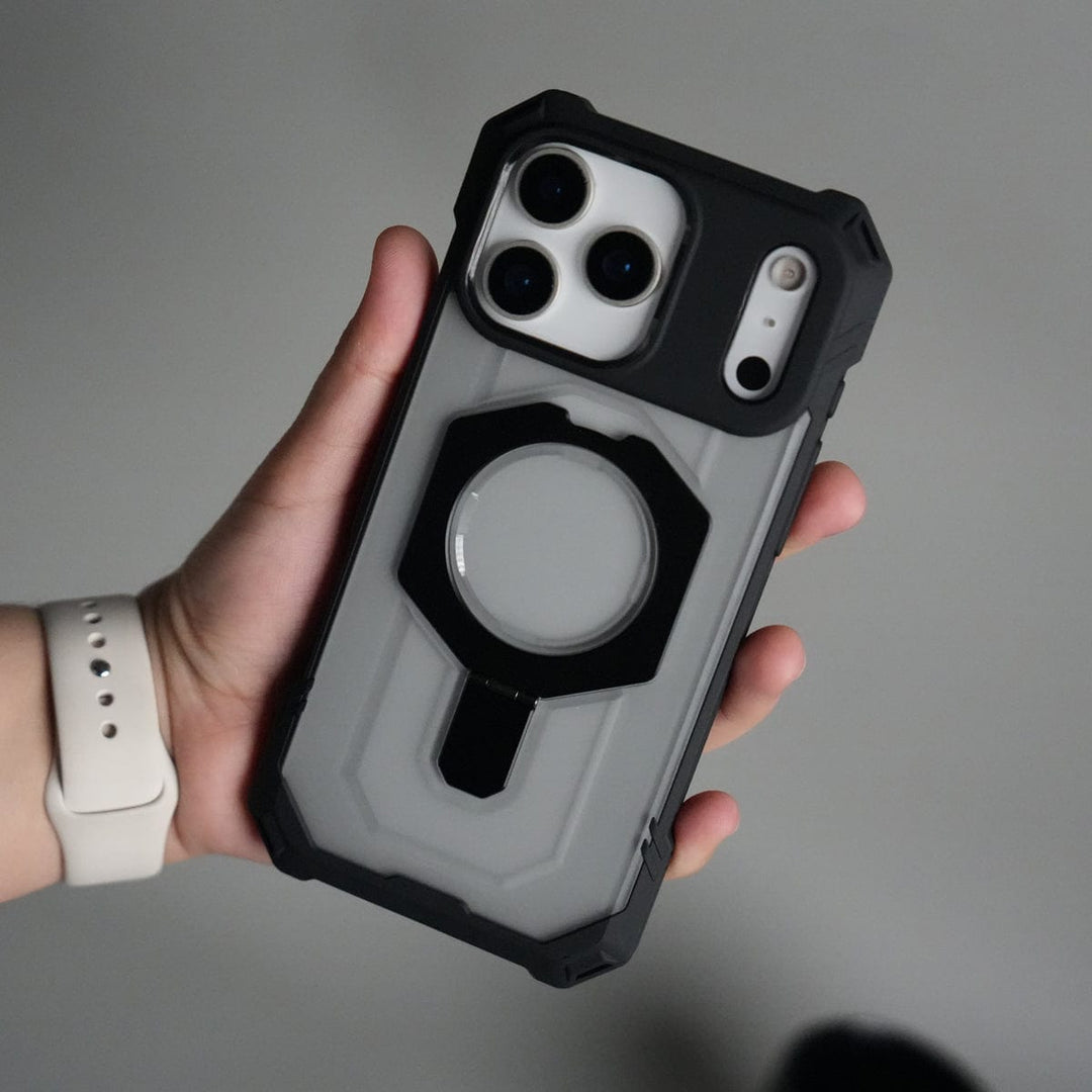 FRATO iPhone 17 Series Black iPhone 17 Pro Max – Rugged Armor MagSafe Case with Metal Kickstand