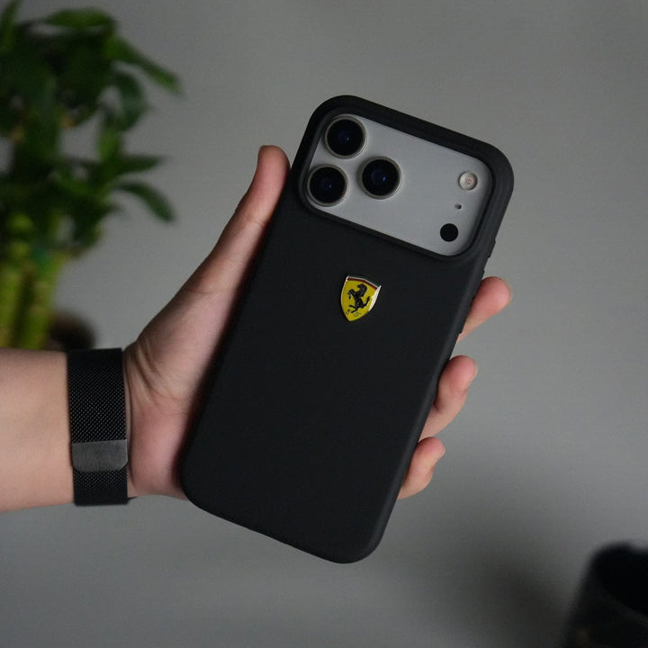 FRATO iPhone 17 Series Black iPhone 17 Pro Max Sports Car Logo Liquid Silicone Case Cover