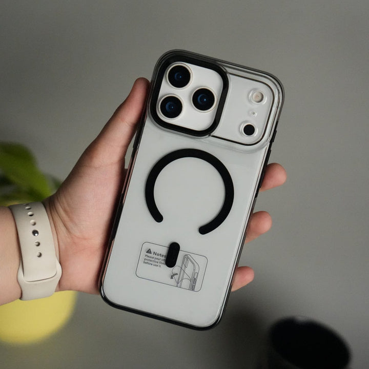 FRATO iPhone 17 Series Black iPhone 17 Pro Max Transparent MagSafe Case with Metal Camera Frame | Crystal Clear Back Cover