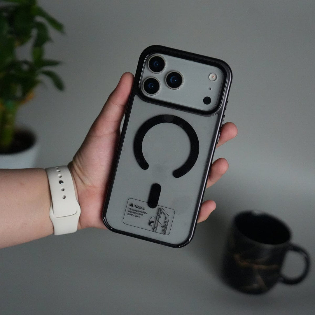 FRATO iPhone 17 Series Black iPhone 17 Pro Max Transparent Side Chrome Electroplated Plated Magnetic Clear Back Case Covers