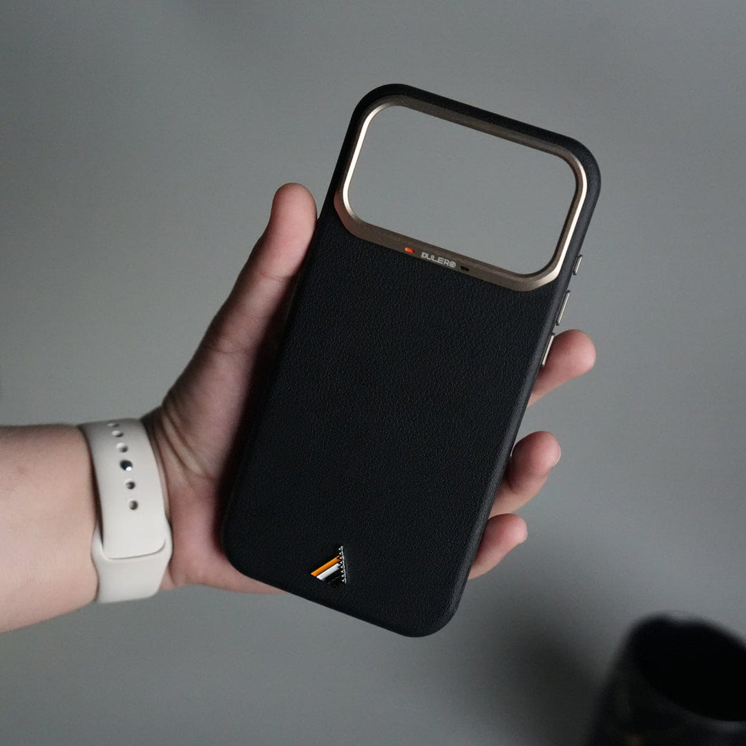 FRATO iPhone 17 Series Black iPhone 17 Pro PU Leather Case with Metal Camera Frame