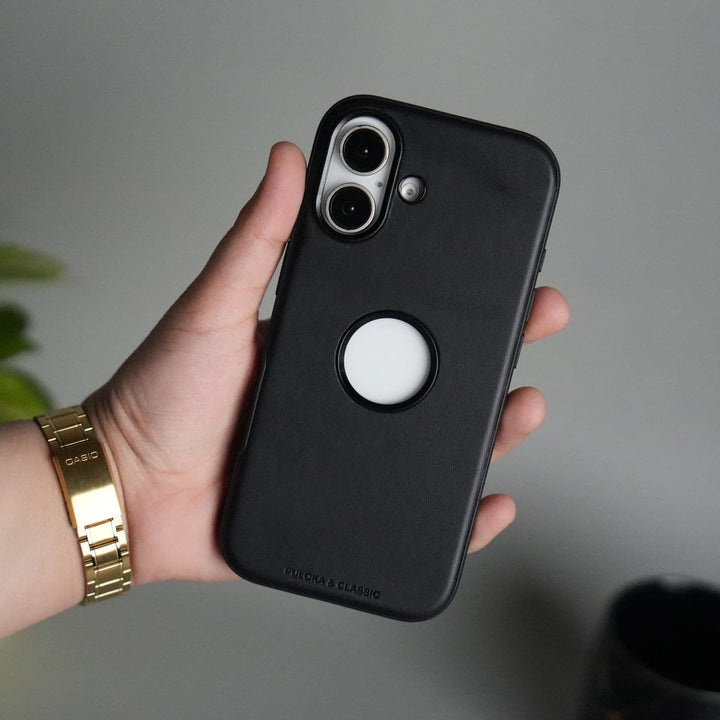 FRATO iPhone 17 Series Black iPhone 17 PU Leather Logo Cut Plain Case Premium Finish Cover