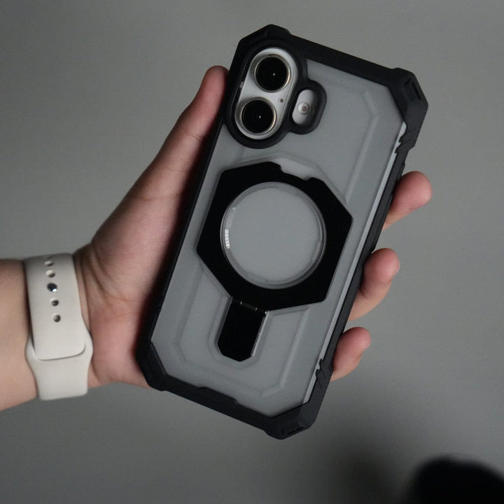 FRATO iPhone 17 Series Black iPhone 17 – Rugged Armor MagSafe Case with Metal Kickstand
