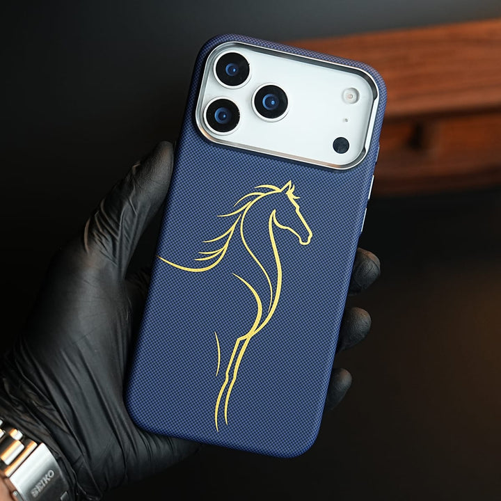 FRATO iPhone 17 Series Blue Aramid Design Hard Pc Case for iPhone 17 Pro Max | MagSafe Cover | Horse