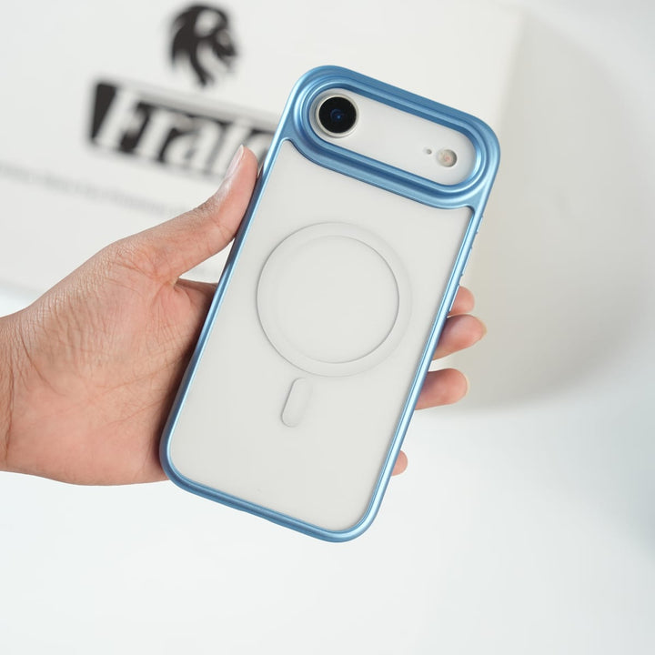 FRATO iPhone 17 Series Blue iPhone 17 Air Clear Acrylic MagSafe Case with Soft Silicone Bumper | Transparent Shockproof Cover