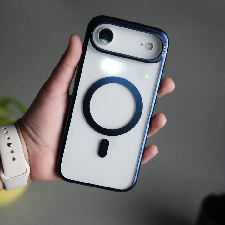 FRATO iPhone 17 Series Blue iPhone 17 Air CrystalView MagSafe Case with Metal Camera Frame Kickstand Cover