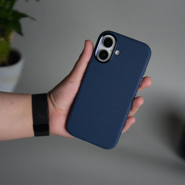 FRATO iPhone 17 Series Blue iPhone 17 Leather Texture Design PVC Case With Metal Camera Bump
