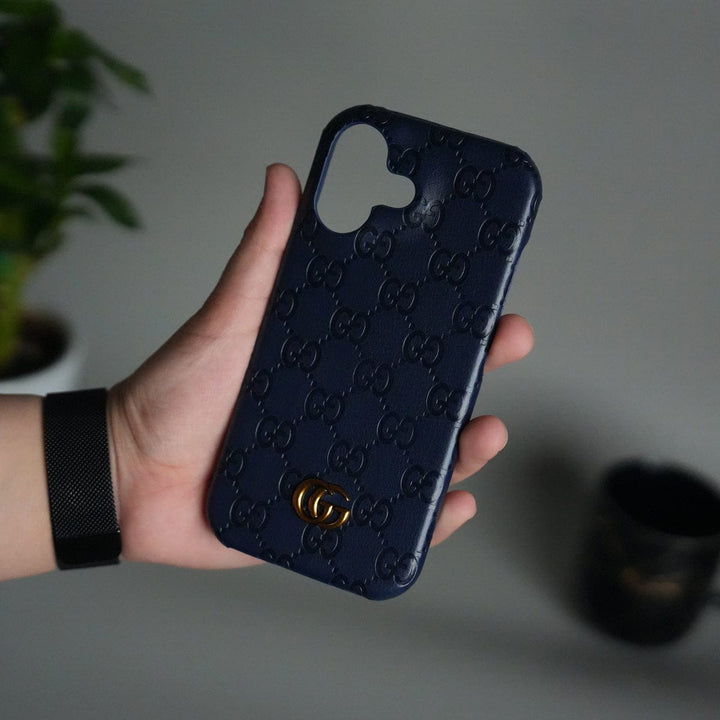 FRATO iPhone 17 Series Blue iPhone 17 Luxury GG Fashion Leather Brand Case Cover
