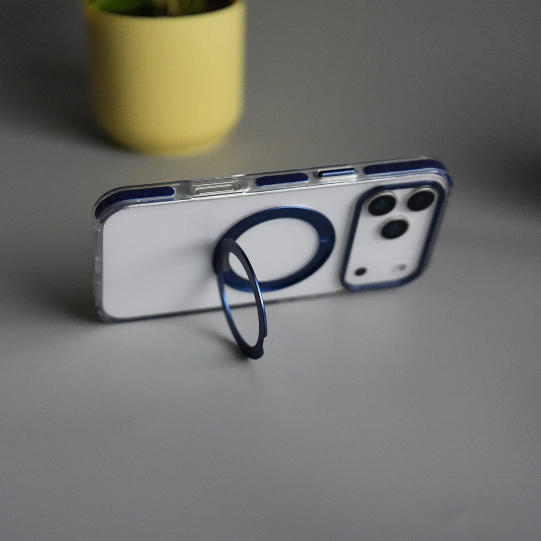 FRATO iPhone 17 Series Blue iPhone 17 Pro Max ClearShield Metal Ring Stand MagSafe Case Cover